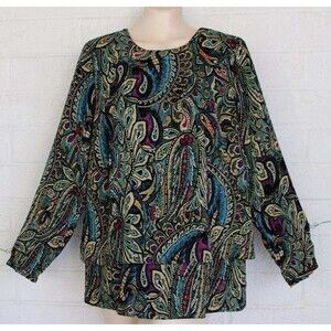J. Jill M L Jewel Tone Vintage Paisley Print Layered Look Long Sleeve Tunic Top
